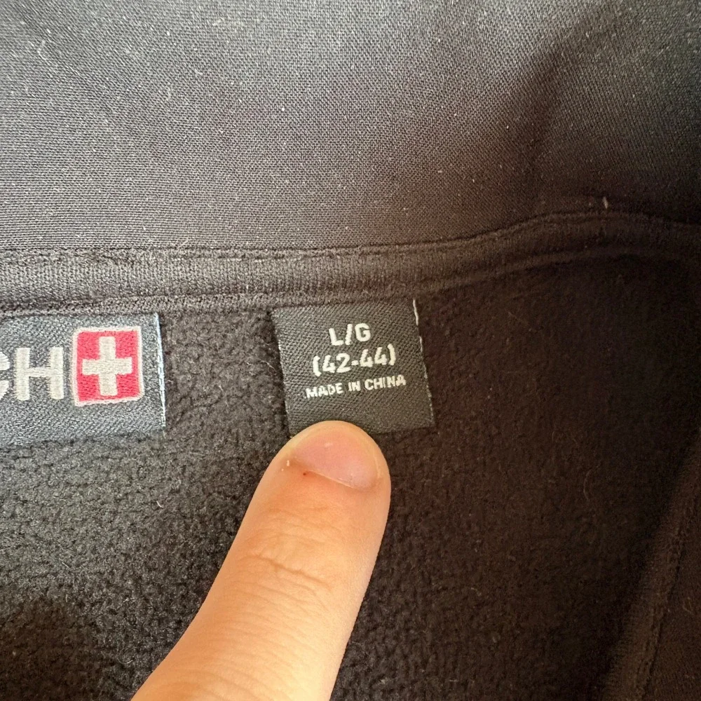 Swiss Tech Mens Hybrid Softshell Fleece Jacket Black Gray Full Zip Large 42-44